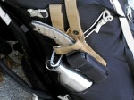 Deep mesh pockets on either bottom sides of the Cerro Torre held two EcoReusable stainless steel water bottles. This pocket shows the Benchmark Marc A. Lee Glory knife.